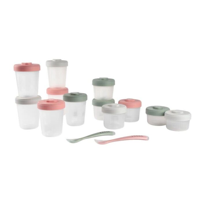 1e hapjes complete set van 12 Clipporties incl. 2 lepeltjes - eucalyptus - Beaba