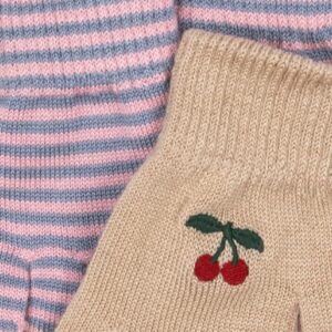 2 Pack Filla Gloves - Cherry/Stripe - Konges Slojd 2 Pack Filla Gloves - Cherry/Stripe - Konges Slojd
