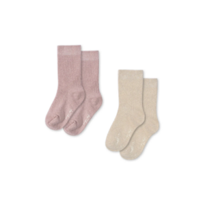 2 Pack Rib Glitter Socks - Rose/Off White - Konges Slojd