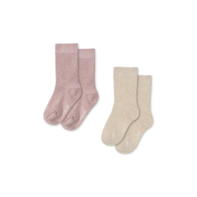 2 Pack Rib Glitter Socks - Rose/Off White - Konges Slojd 2 Pack Rib Glitter Socks - Rose/Off White - Konges Slojd
