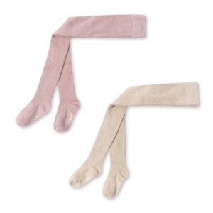 2 Pack Rib Glitter Tights - Rose/Off White - Konges Slojd