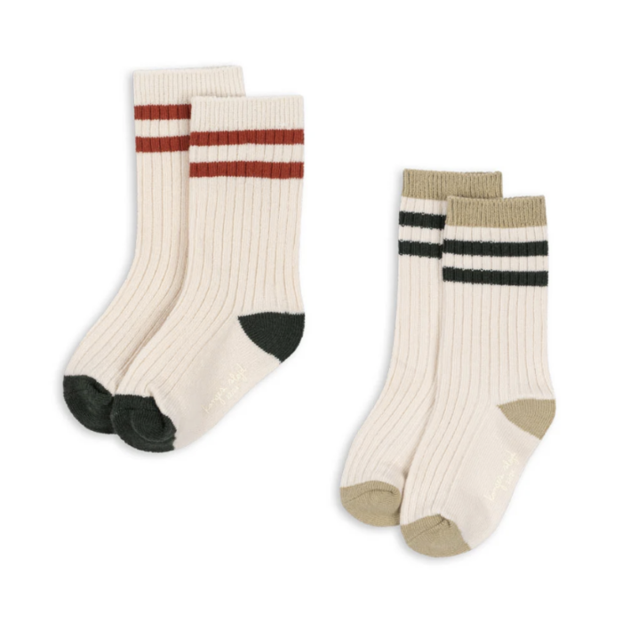 2 Pack Rib Socks - Green Stripe - Konges Slojd