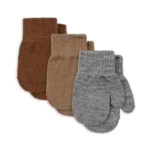 3 Pack Filla Mittens - Grey Melange/Beige/Brown - Konges Slojd