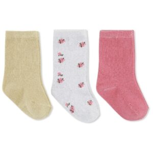 3 Pack Jacquard Lurex Socks - Strawberry Pink - Konges Slojd