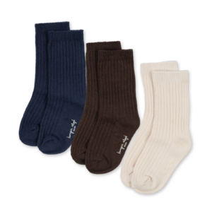 3 Pack Rib Socks - Chocolate Brown/Total Eclipse - Konges Slojd