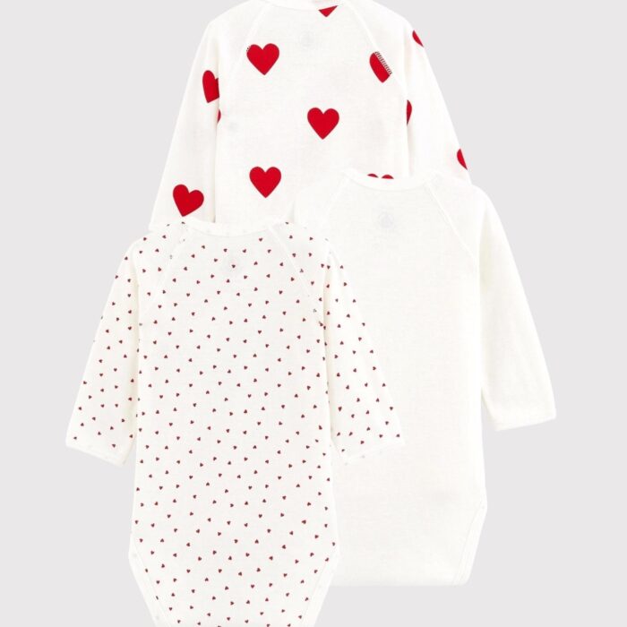 3 body's lange mouwen - Hartjesprint - Petit Bateau