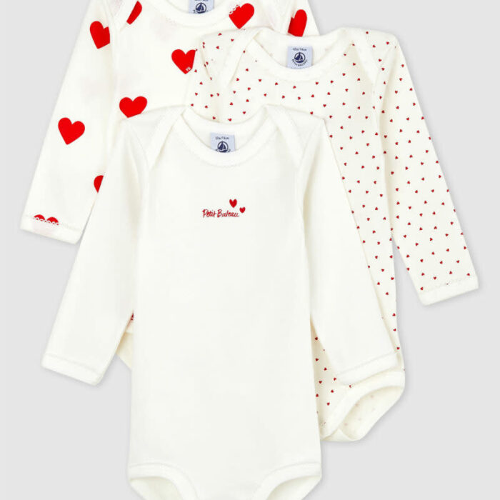 3 body's lange mouwen - Hartjesprint - Petit Bateau