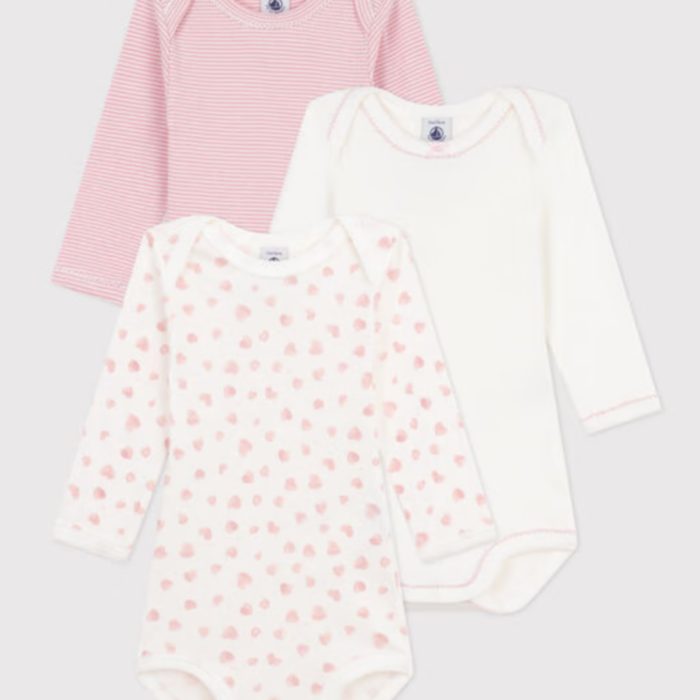 3 body's lange mouwen - Soft Hearts - Petit Bateau 3 body's lange mouwen - Soft Hearts - Petit Bateau