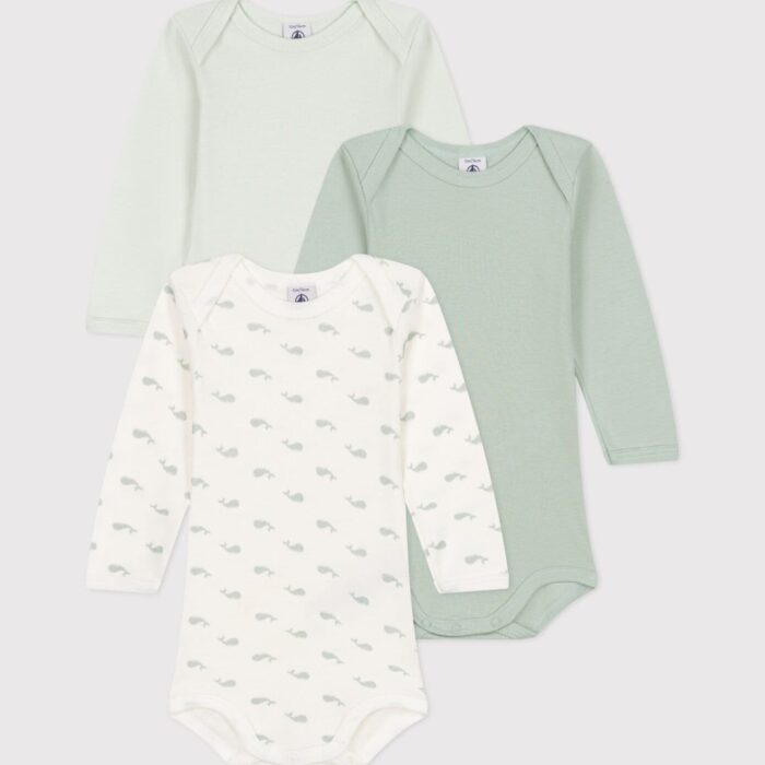 3 body's lange mouwen - Walvis - Petit Bateau 3 body's lange mouwen - Walvis - Petit Bateau