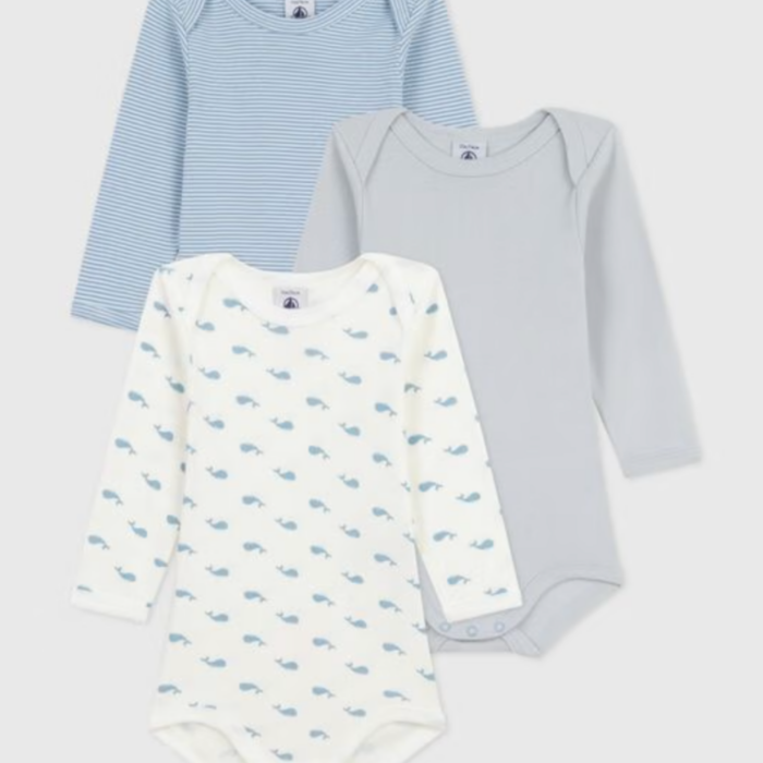 3 body's lange mouwen - Whales - Petit Bateau
