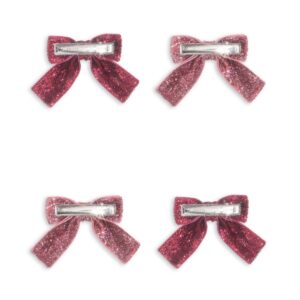 4 Pack Glitter Bow Hair Clips - Pink Mix - Konges Slojd