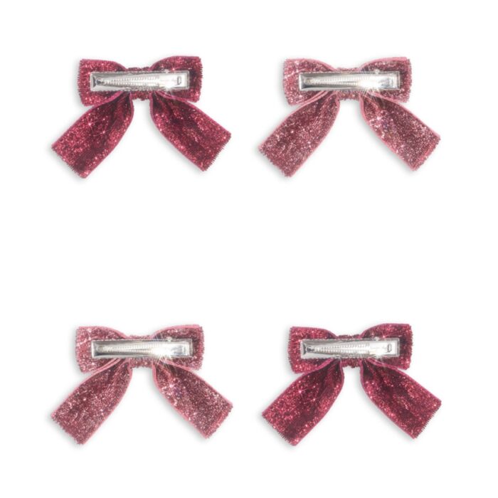 4 Pack Glitter Bow Hair Clips - Pink Mix - Konges Slojd