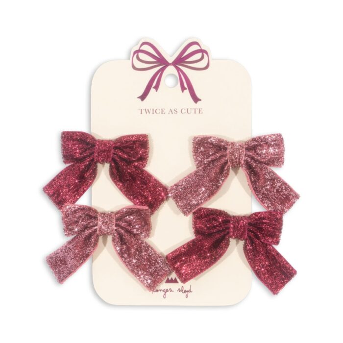 4 Pack Glitter Bow Hair Clips - Pink Mix - Konges Slojd
