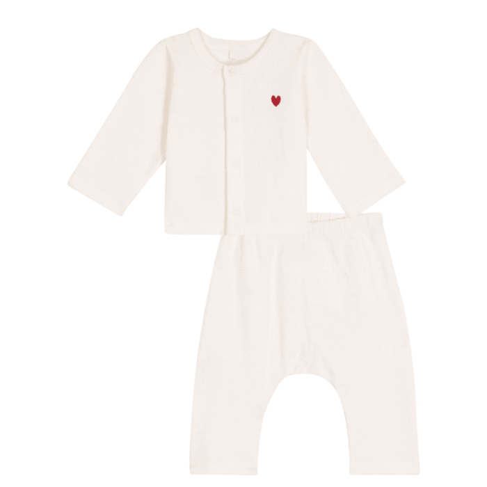 Babyset Geborduurd Hartje - Petit Bateau Babyset Geborduurd Hartje - Petit Bateau