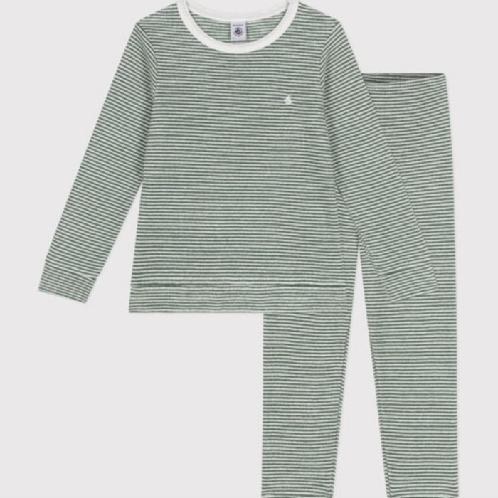 Badstoffen Pyjama 2 stuks - Green Stripes - Petit Bateau