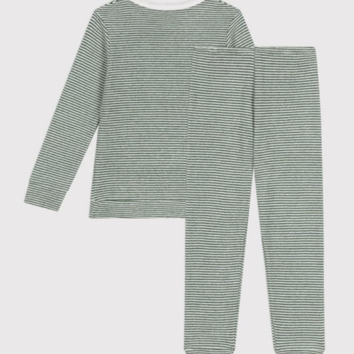 Badstoffen Pyjama 2 stuks - Green Stripes - Petit Bateau