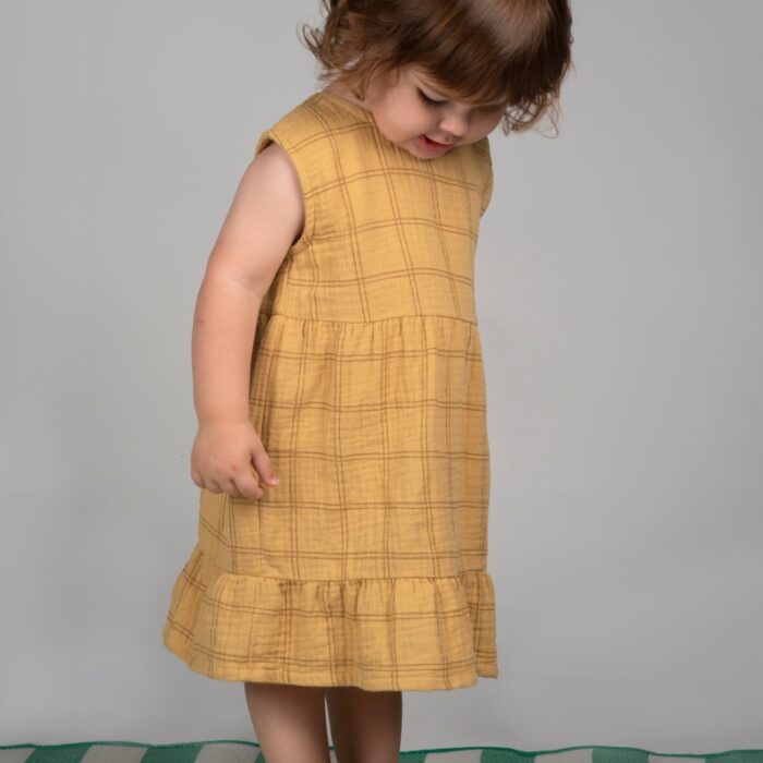 Dress - Nina Squares Mustard - Babyclic Dress - Nina Squares Mustard - Babyclic