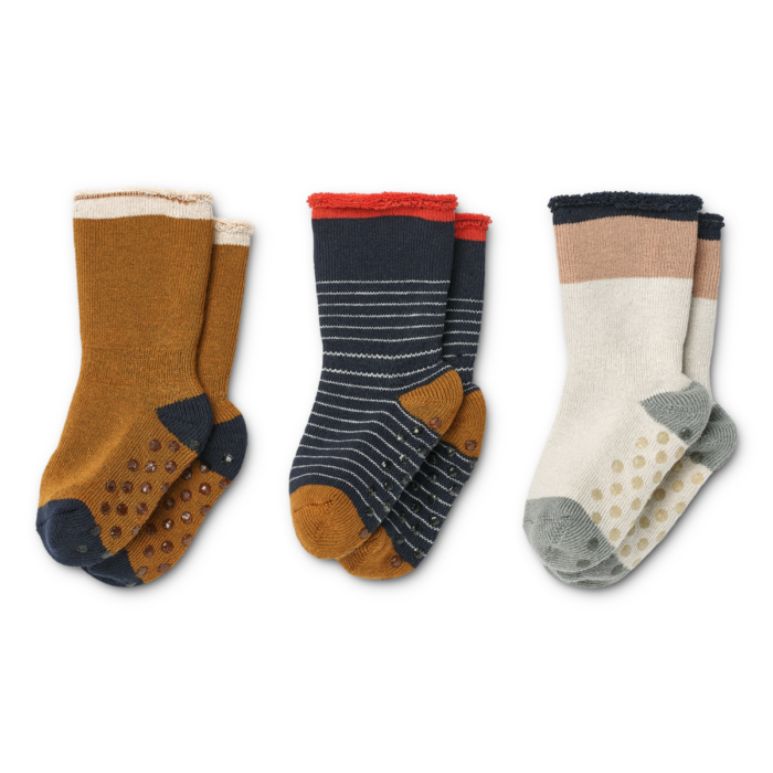 Eloy Sokjes - Set van 3 - Stripe Classic navy/Sandy - Liewood Eloy Sokjes - Set van 3 - Stripe Classic navy/Sandy - Liewood