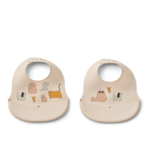 Ember Printed Bib 2-pack - Cats and Dogs / Sandy - Liewood