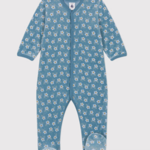 Fluwelen Babypyjama - Blue Flowers - Petit Bateau
