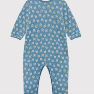 Fluwelen Babypyjama - Blue Flowers - Petit Bateau Fluwelen Babypyjama - Blue Flowers - Petit Bateau