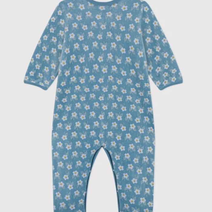 Fluwelen Babypyjama - Blue Flowers - Petit Bateau Fluwelen Babypyjama - Blue Flowers - Petit Bateau