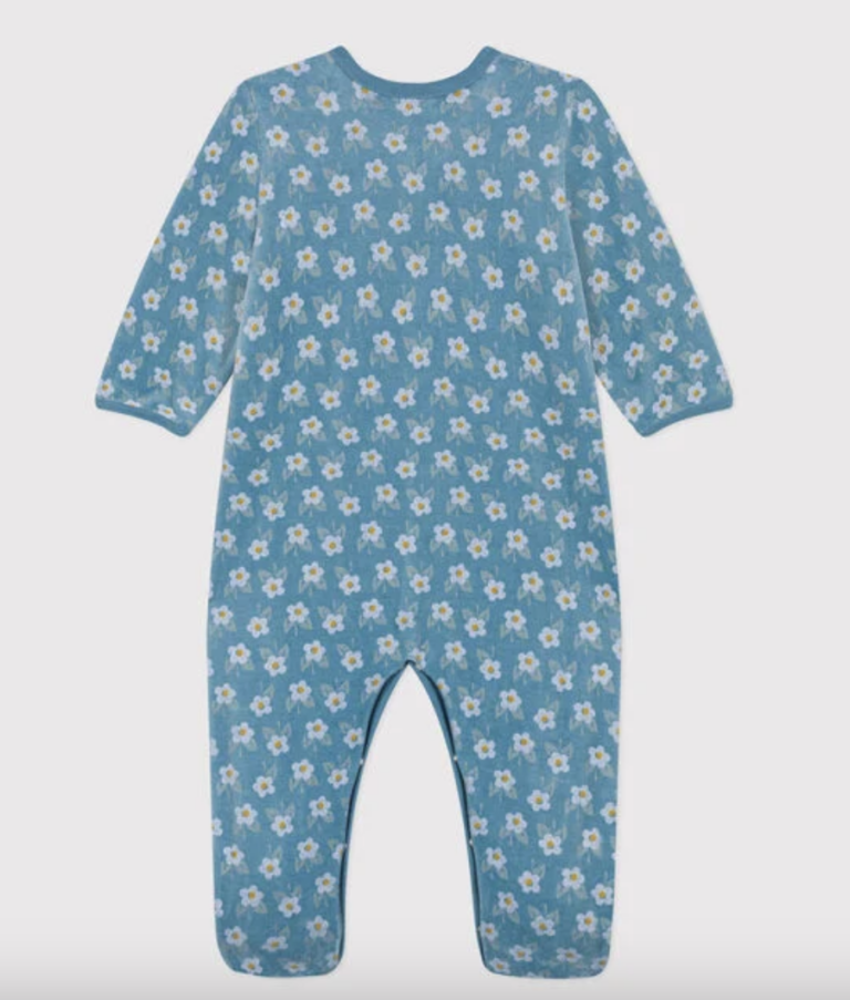 Fluwelen Babypyjama - Blue Flowers - Petit Bateau
