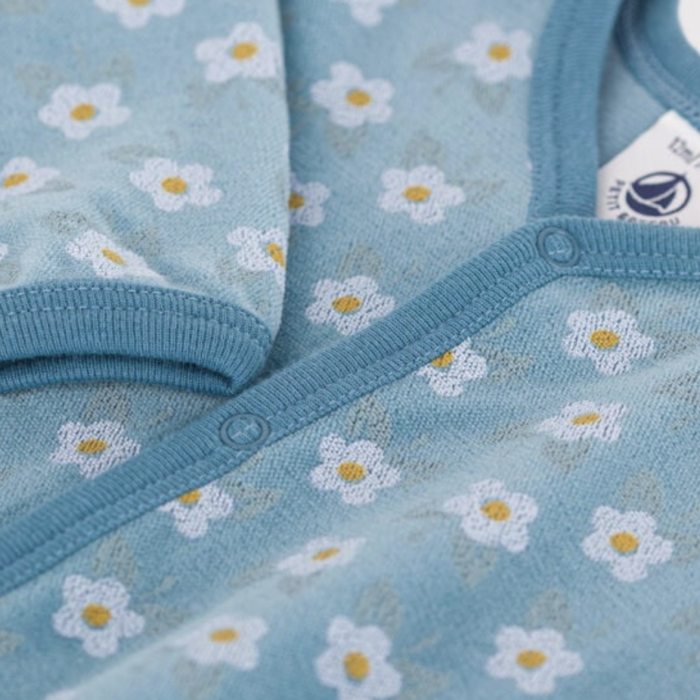 Fluwelen Babypyjama - Blue Flowers - Petit Bateau Fluwelen Babypyjama - Blue Flowers - Petit Bateau
