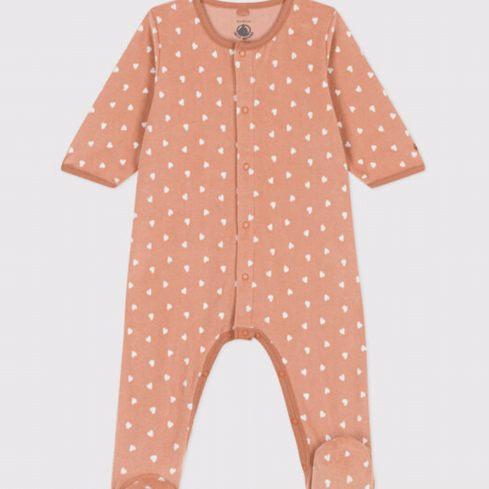 Fluwelen Babypyjama - Coral Hartjes - Petit Bateau Fluwelen Babypyjama - Coral Hartjes - Petit Bateau