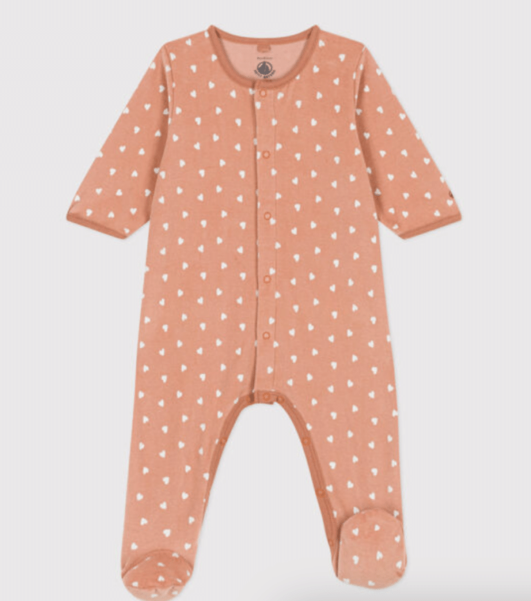 Fluwelen Babypyjama - Coral Hartjes - Petit Bateau