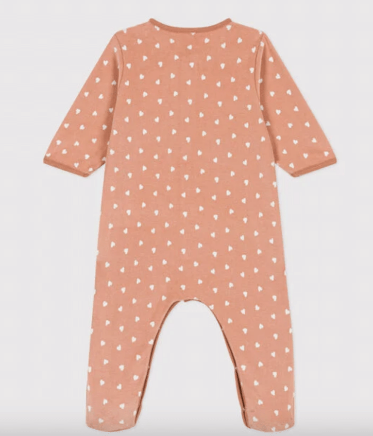 Fluwelen Babypyjama - Coral Hartjes - Petit Bateau