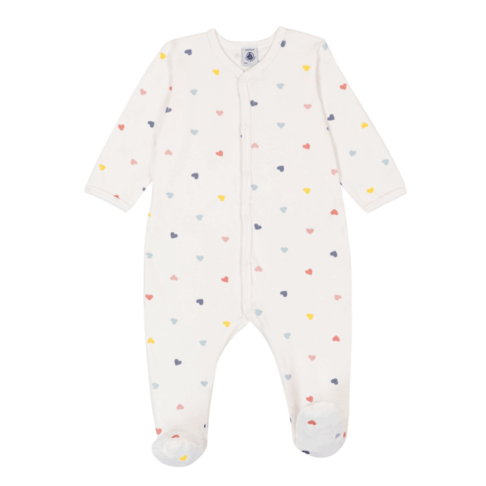 Fluwelen Babypyjama - Hartjesprint multicouleur - Petit Bateau Fluwelen Babypyjama - Hartjesprint multicouleur - Petit Bateau