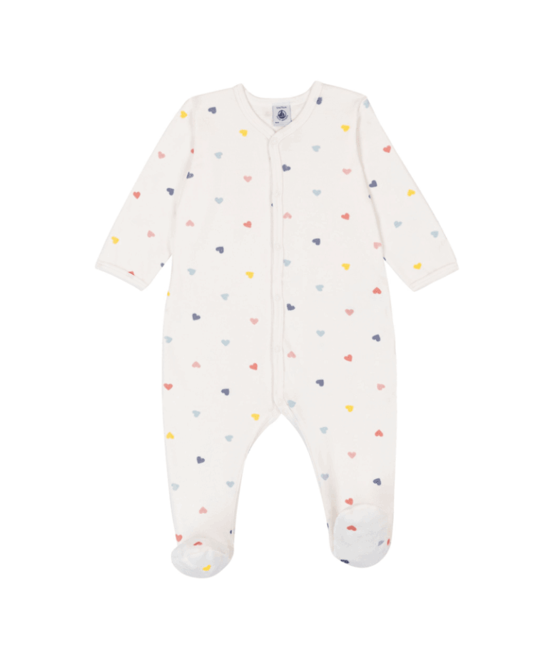 Fluwelen Babypyjama - Hartjesprint multicouleur - Petit Bateau