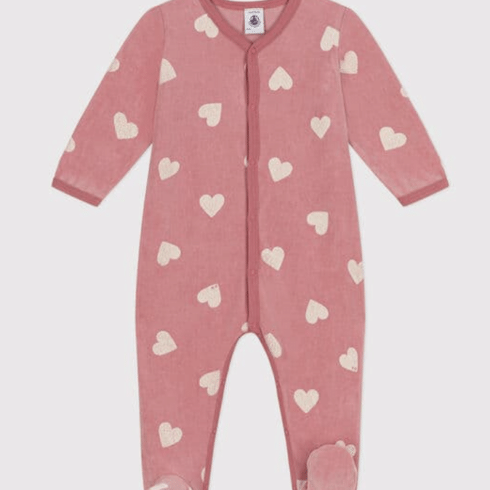 Fluwelen Babypyjama - Hearts Rose - Petit Bateau Fluwelen Babypyjama - Hearts Rose - Petit Bateau