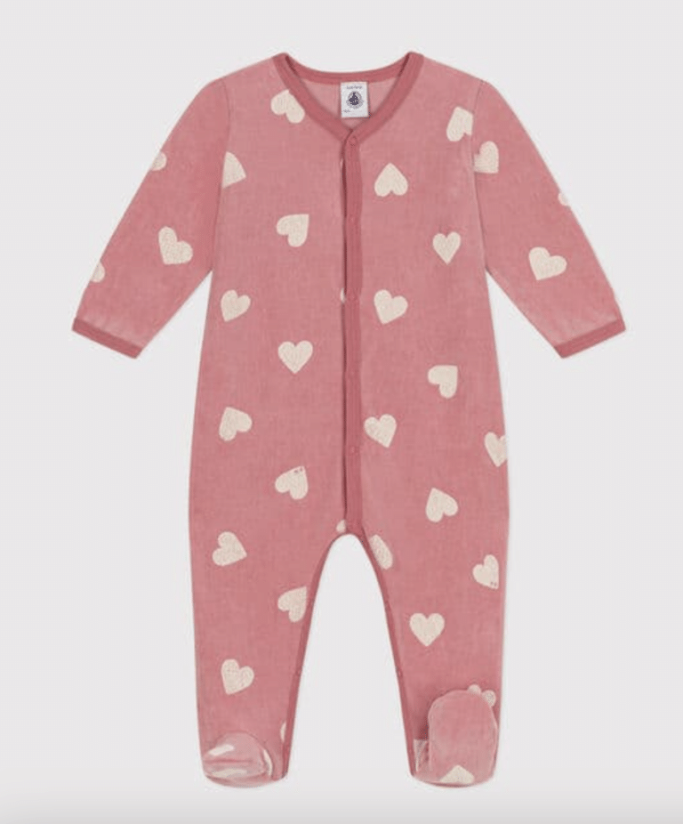 Fluwelen Babypyjama - Hearts Rose - Petit Bateau