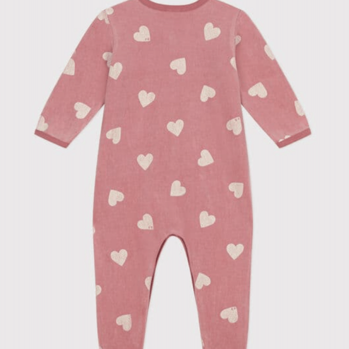 Fluwelen Babypyjama - Hearts Rose - Petit Bateau Fluwelen Babypyjama - Hearts Rose - Petit Bateau