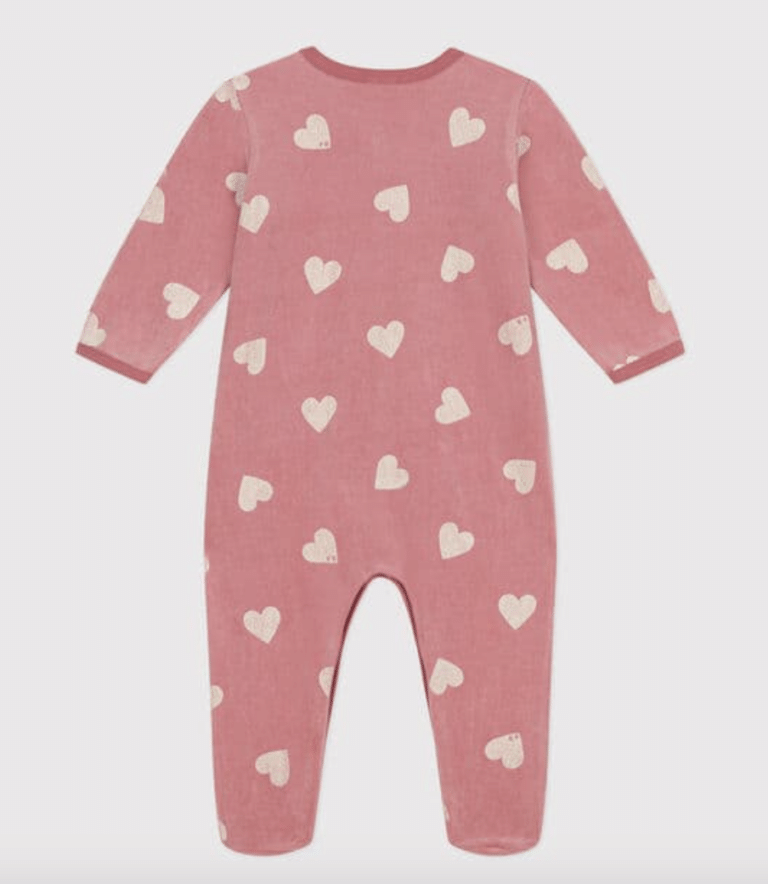 Fluwelen Babypyjama - Hearts Rose - Petit Bateau
