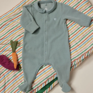 Fluwelen Babypyjama Collar - Groen - Petit Bateau