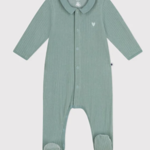 Fluwelen Babypyjama Collar - Groen - Petit Bateau Fluwelen Babypyjama Collar - Groen - Petit Bateau
