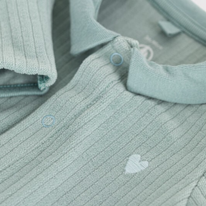Fluwelen Babypyjama Collar - Groen - Petit Bateau Fluwelen Babypyjama Collar - Groen - Petit Bateau