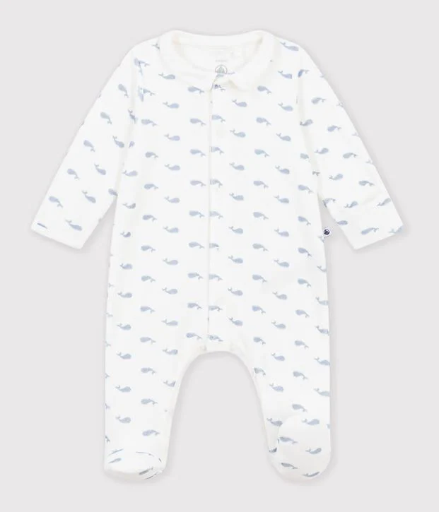 Fluwelen Pyjama Kraagje - Walvisjes - Petit Bateau Fluwelen Pyjama Kraagje - Walvisjes - Petit Bateau