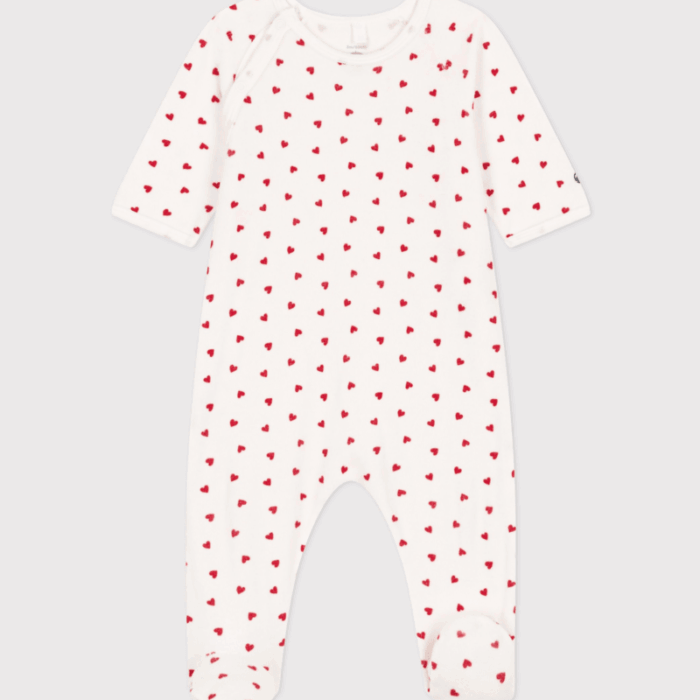 Fluwelen pyjama - Hartjes - Petit Bateau Fluwelen pyjama - Hartjes - Petit Bateau