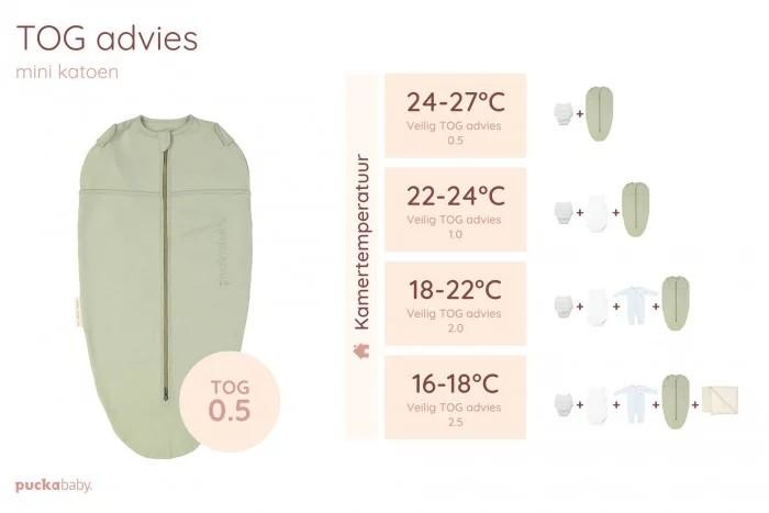 Inbakerslaapzak Mini 3/6M - Cotton - Olive - Puckababy