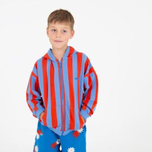 Jacket Sweatshirt - Lotie Embroidery Red Stripes +Baja Blue - Lotiekids