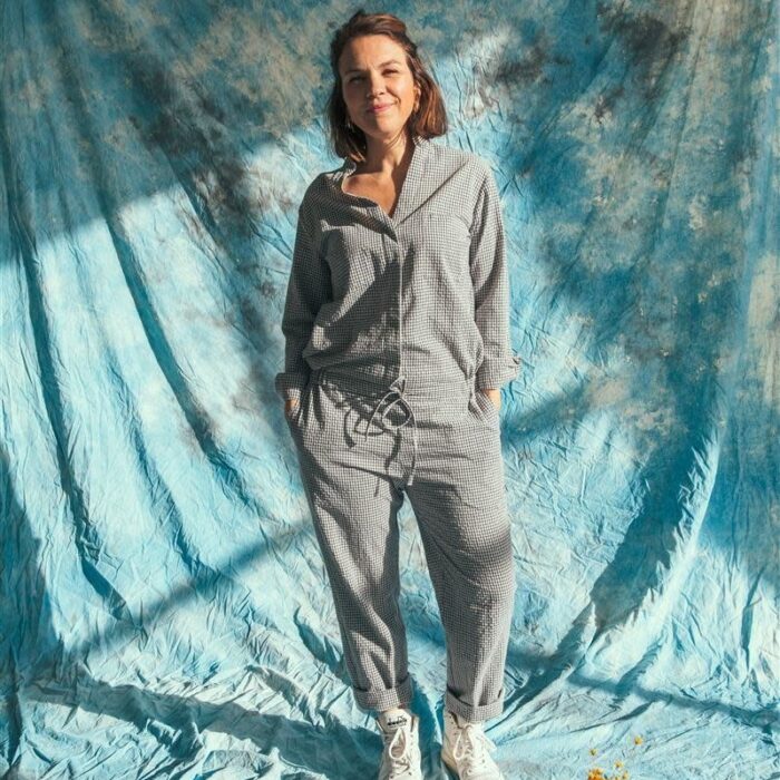 Jumpsuit Small Vichy Antraciet ADULT - Mundo Melocoton