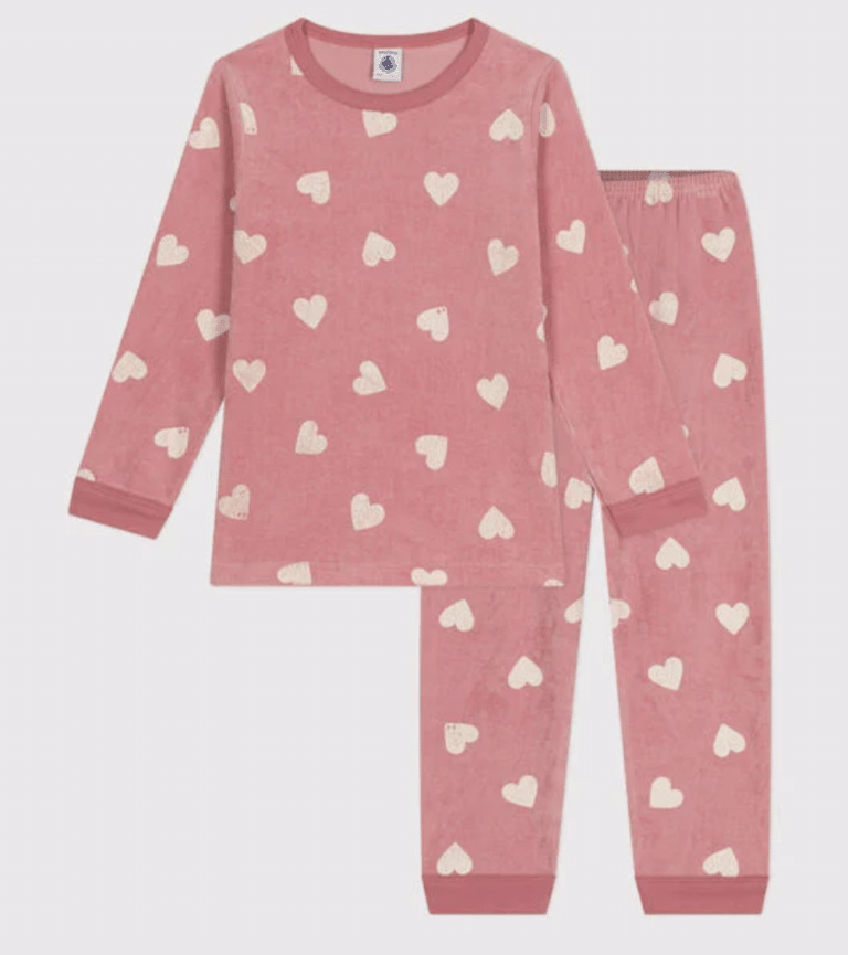 Junior Fluwelen Pyjama - Hearts Rose - Petit Bateau