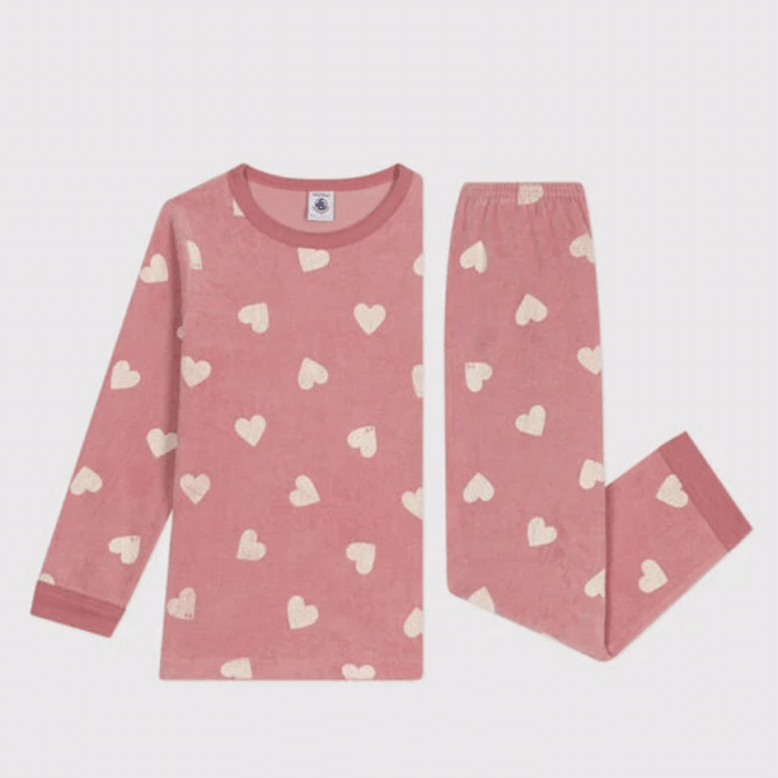Junior Fluwelen Pyjama - Hearts Rose - Petit Bateau Junior Fluwelen Pyjama - Hearts Rose - Petit Bateau
