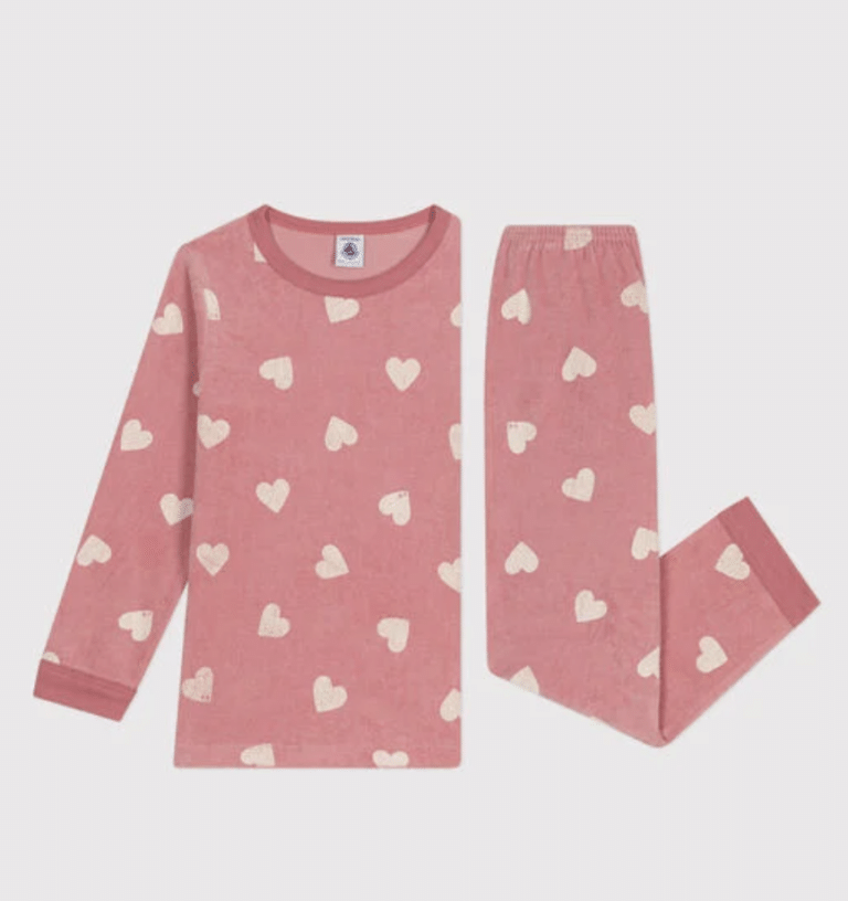 Junior Fluwelen Pyjama - Hearts Rose - Petit Bateau Junior Fluwelen Pyjama - Hearts Rose - Petit Bateau