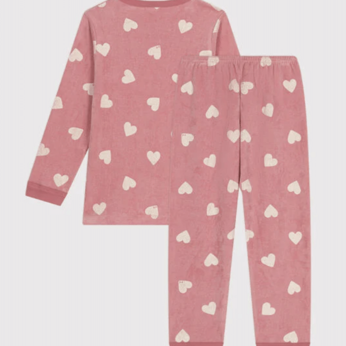 Junior Fluwelen Pyjama - Hearts Rose - Petit Bateau Junior Fluwelen Pyjama - Hearts Rose - Petit Bateau