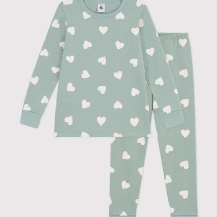 Junior Pyjama - Sage Hearts - Petit Bateau Junior Pyjama - Sage Hearts - Petit Bateau